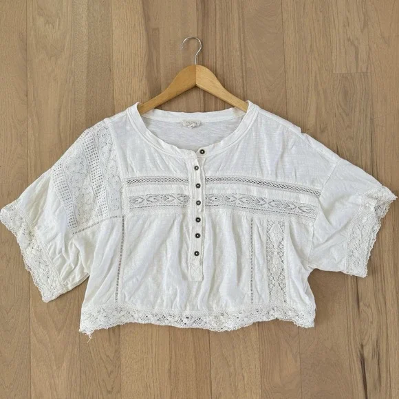 Anthropologie Pilcro White Lace Boxy Top Women M Boho Cottagecore Cotton $98 - Picture 3 of 10